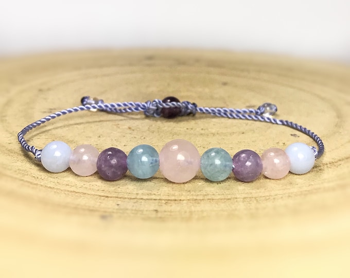 Anxiety, Love & Calming Emotions. Peace. Calm Nervousness. Rose Quartz, Blue Lace, Aquamarine. Lepidolite Quartz. Heart Chakra.