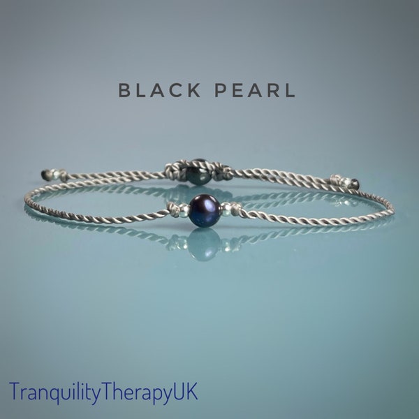 MINI PEARLS - HAND KNOTTED BRACELET- BLACK CORD - SILVER main image 1