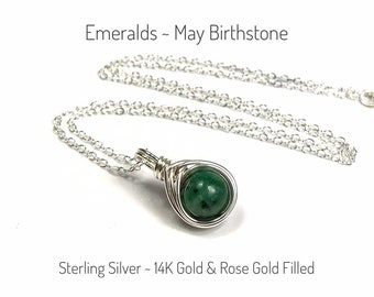 Genuine Emerald Necklace & Earrings Set.  Plaited Style. May Birthstone. Includes Gift Box and Gift Information Card. Silver, Gold,Rose Gold