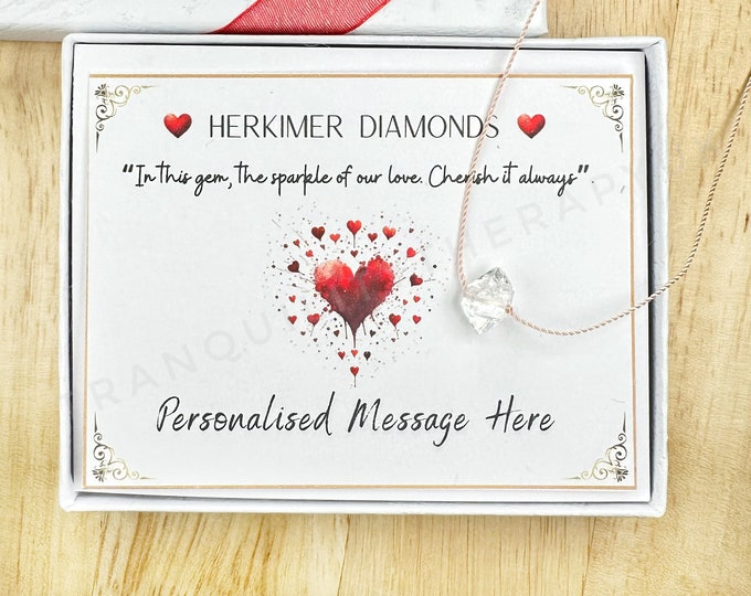 Personalised Necklace Herkimer Diamond Valentines Gift Message Floating Necklace Birthstone Gifts Incl Gift Box, Gift Card & Ribbon Wrapping