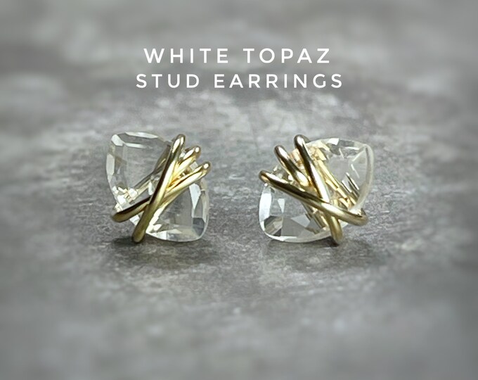 White Topaz Earrings. April Birthstone Gift. AAA White Topaz Stud Earrings. Sterling Silver. 14K Gold Filled. Incl gift Box. Marquise Cut.