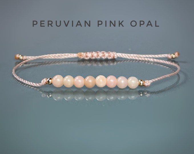 Pink Opal Bracelet. October Birthstone Gift. October Birthday Gifts. Dainty Skinny Bracelet. Heart Chakra Bracelet. Crystals For Love.