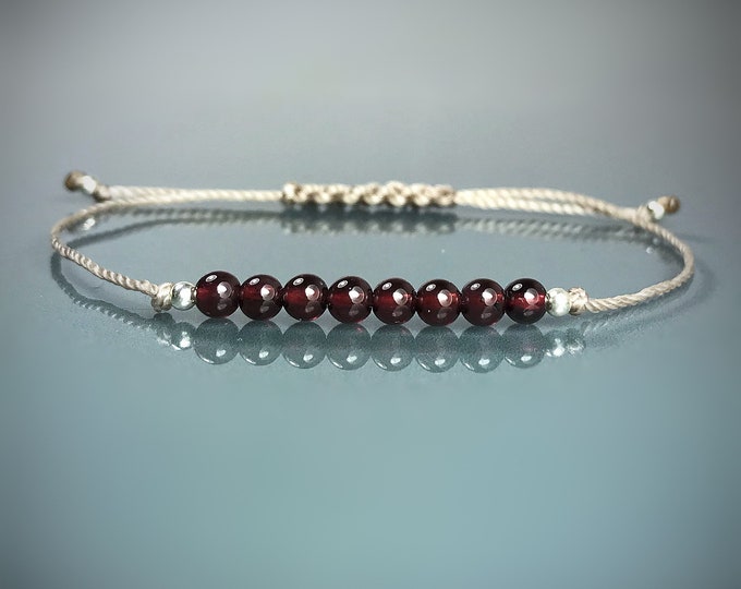 Garnet Bracelet. January Birthstone Gift. January Birthday Gifts. Dainty Skinny Bracelet. Passion. Root Chakra Bracelet. Capricorn Gift.