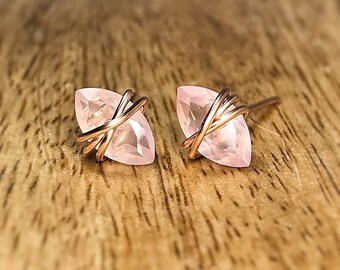 Rose Quartz Earrings. Stud Earrings. Sterling Silver. 14K Gold/Rose Gold Filled. Includes a Gift Box & Crystal Info Card. October Birthstone