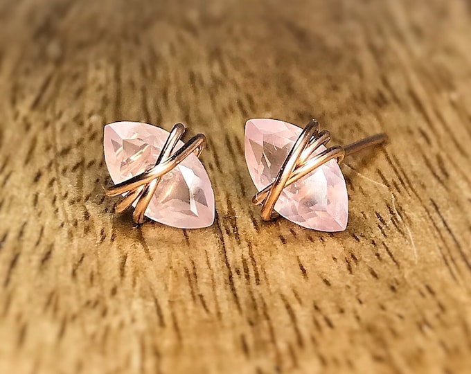 Rose Quartz Earrings. Stud Earrings. Sterling Silver. 14K Gold/Rose Gold Filled. Includes a Gift Box & Crystal Info Card. October Birthstone