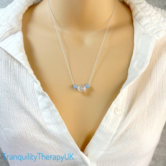 Buy Selenite & Angelite Necklace. Incl Gift Box and Ribbon Wrapping.  Minimalistic Natural Silk Necklace. Selenite Necklace. Angelic Connection.  Online in India 