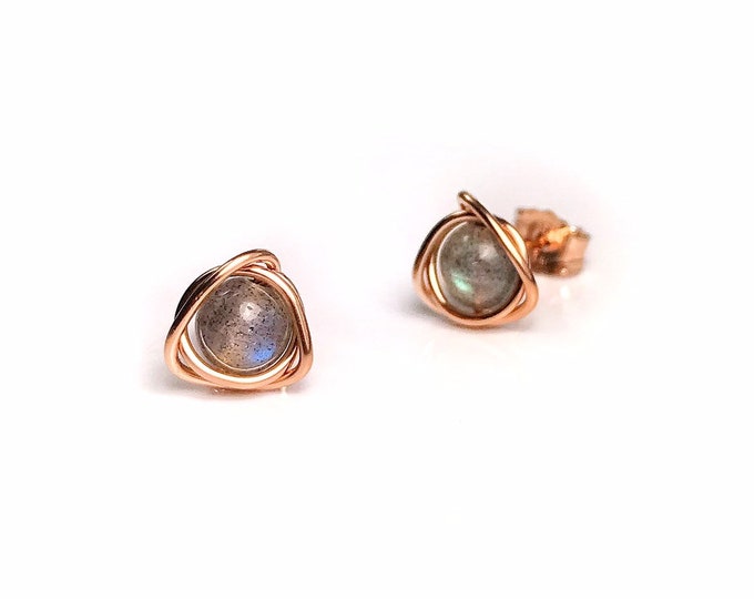 Labradorite Stud Earrings. Sterling Silver. 14K Gold/Rose Gold Filled. Incl Gift Box & Info Gift Card. Labradorite Earrings. Birthday Gifts