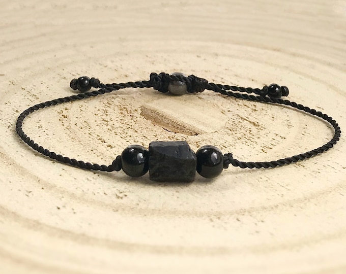 Raw Black Tourmaline Bracelet & Information Card. Psychic Attack Protection. Empath Protection. Disperse Negative Energy. Positivity.