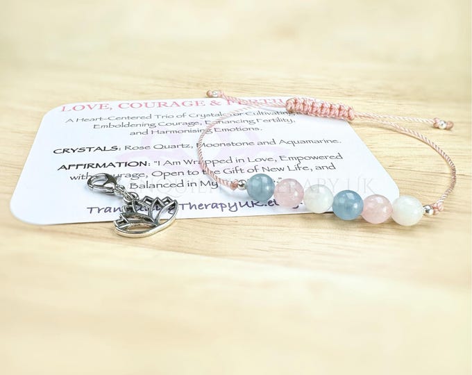 Rose Quartz Aquamarine Moonstone Bracelet: Crystal Energy, Lotus Charm