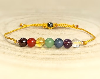 7 Chakra Balancing Gemstone Bracelet. Crystal Healing. Yoga, Tranquility Meditation, Rainbow. Genuine Gemstones. Aura. Choose Cord Colour