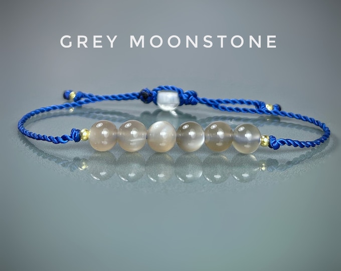 Gray Moonstone Bracelet: Minimalist Gemstone, Adjustable Cord