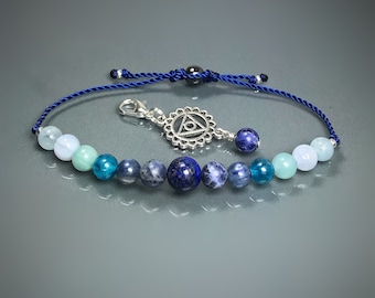 Ultimate Throat Chakra Bracelet. Voice of the Body. Lapis Lazuli, Sodalite, Kyanite, Blue Lace Agate, Aquamarine. High Vibrational Energy