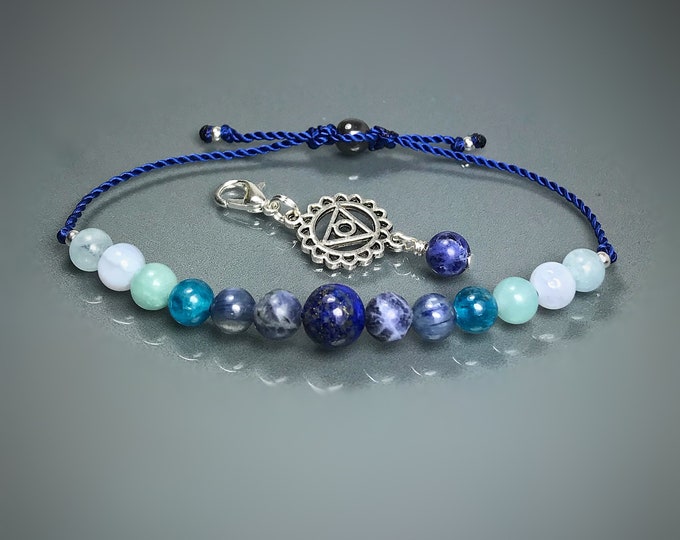 Ultimate Throat Chakra Bracelet. Voice of the Body. Lapis Lazuli, Sodalite, Kyanite, Blue Lace Agate, Aquamarine. High Vibrational Energy