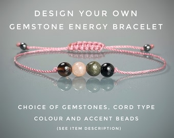 4 Gemstone BRACELET Custom Design Your Own Bracelet. Four Crystals. Customised Crystal Bracelet. Choose Your Gemstone, Cord & Accent Beads.