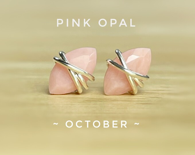 Pink Opal Earrings. Opal Stud Earrings. Sterling Silver. 14K Gold/Rose Gold Filled. Incl a Gift Box & Crystal Card. October Birthstone Studs