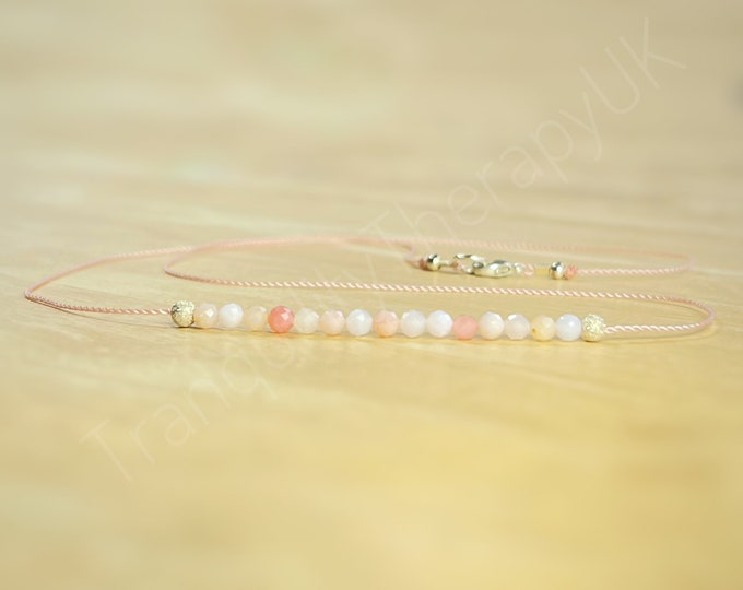 Peruvian Pink Opal Necklace. Lightweight Natural Silk Floating Necklace. October Birthstone Gifts. Incl Gift Box, Card & Ribbon Wrapping.