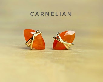 Carnelian Stud Earrings. Sterling Silver. 14K Gold/Rose Gold Filled. Includes a Gift Box & Card. Marquise Carnelian Earrings. Sacral Chakra.