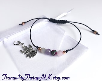 Sympathy Gift Bracelet: Gemstone Cord Bracelet with Guardian Angel Charm