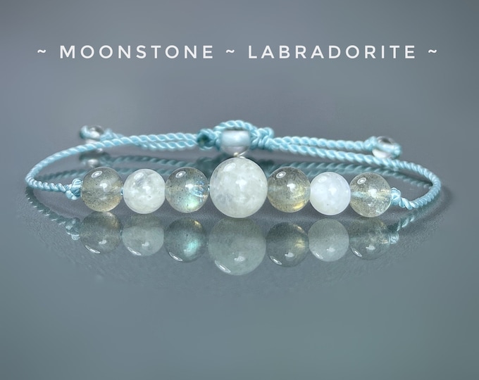 Spectrolite Labradorite & Rainbow Moonstone Bracelet. AA+ Grade Flashy. Minimalistic. Intuition, Meditation. Magical Power.
