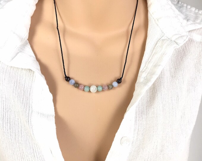 Divine Feminine Gemstone Necklace: Moonstone, Rose Quartz, Amazonite