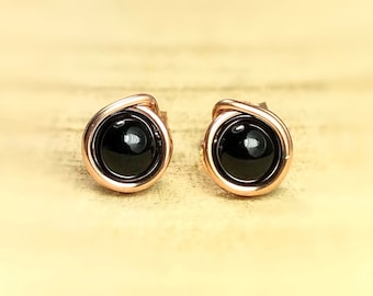 Black Tourmaline Stud Earrings. Sterling Silver. Gold/Rose Gold Filled. Incl Gift Box & Info Gift Card. Black Earrings. Tourmaline Earrings