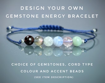 6 Gemstone BRACELET Custom Design Your Own Bracelet. Six Crystals. Customised Crystal Bracelet. Choose Your Gemstone, Cord & Accent Beads.