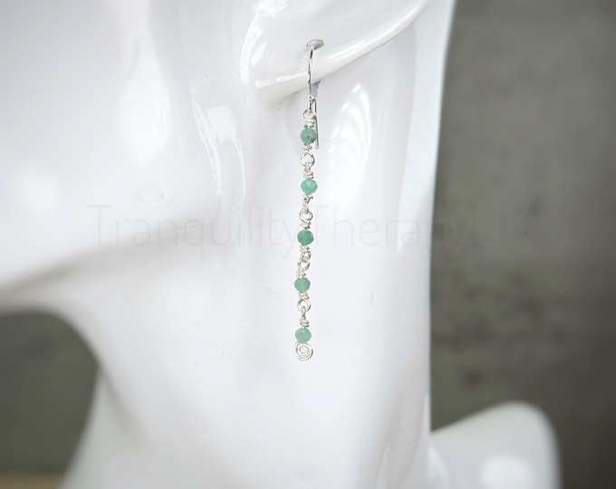 Emerald Drop Earrings: Sterling Silver Chain, May Birthstone