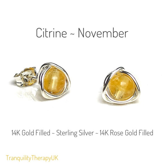 Sterling Silver Basket Set Genuine Citrine November Birthstone Stud Earrings Sterling Silver Basket Set Genuine Citrine November Birthstone Stud Earrings