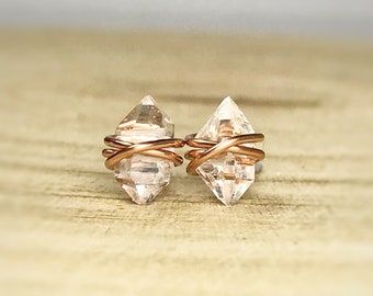 Herkimer Diamond Earrings. Herkimer Studs. Sterling Silver. 14K Gold. April Birthstone. Incl Gift Box & Crystal Card. Gifts for Her.