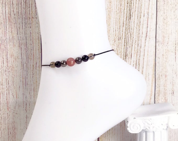 Positivity Anklet & Card. Positive Thinking Support. Disperse Negative Energy. Positive Vibes. Pyrite. Sunstone. Black Tourmaline. Smokey.