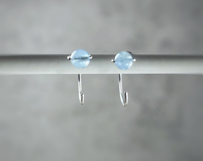 Aquamarine Reverse Hug Hoop Stud Earrings. Reverse Huggie Earrings. Aquamarine Earrings. Incl Gift Box. March Birthstone. Birthday Gifts.