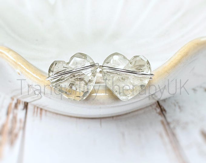 Prasiolite Green Amethyst Heart Stud Earrings.Sterling Silver 14K Gold Filled. Incl a Gift Box & Card Anniversary Gifts Valentines Gifts