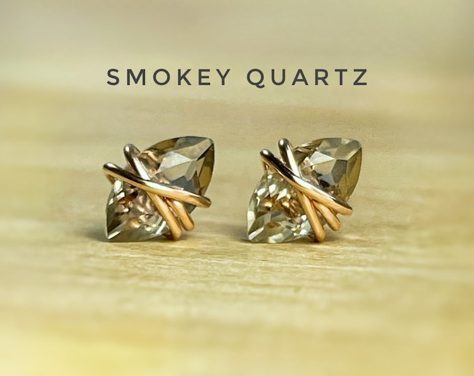 Smoky Quartz Stud Earrings: Sterling Silver or Gold Filled