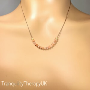 Peach Moonstone Necklace: Natural Silk Cord, June Birthstone