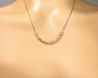 Peach Moonstone Necklace: Natural Silk Cord, June Birthstone