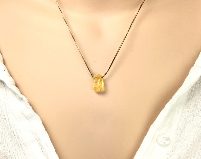 Raw AAA Citrine Necklace. Adjustable Floating Necklace. Natural Silk Necklace. Birthstone Gift. Incl Gift Box, Info Card & Ribbon Wrap