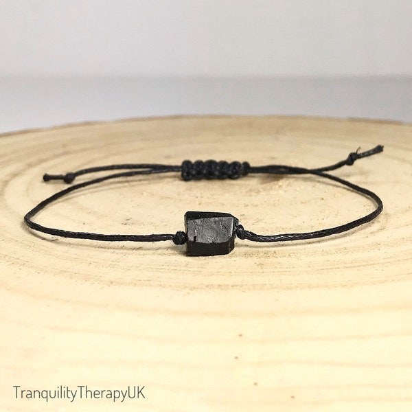 BRACELET Raw Black Tourmaline Bracelet & Information Card. Minimalistic. Empaths.  Protection. Disperse Negative Energy. Unisex Bracelets.