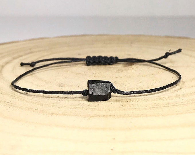 BRACELET Raw Black Tourmaline Bracelet & Information Card. Minimalistic. Empaths.  Protection. Disperse Negative Energy. Unisex Bracelets.