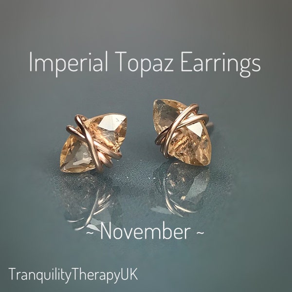 Imperial Topaz Stud Earrings. High Grade. Sterling Silver. 14K Gold/Rose Gold Filled. Includes a Gift Box & Card. November Birthstone.