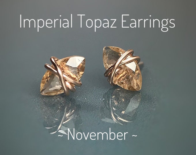 Imperial Topaz Stud Earrings. High Grade. Sterling Silver. 14K Gold/Rose Gold Filled. Includes a Gift Box & Card. November Birthstone.