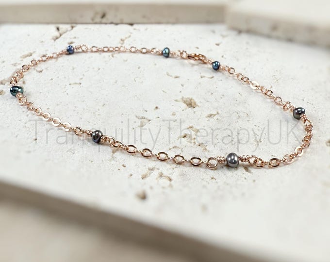 Black Pearl Bracelet: Sterling Silver 14K Gold 14K Rose Gold June Birthstone Black Jewelry Minimalist Pearl Jewelry Birthstone Bracelet