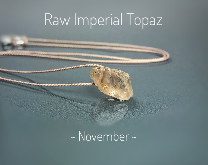 AAA Grade Raw Imperial Topaz. Necklace. Floating Necklace. Natural Silk Necklace.  Birthstone Gifts. Incl Gift Box, Info Card & Ribbon Wrap.
