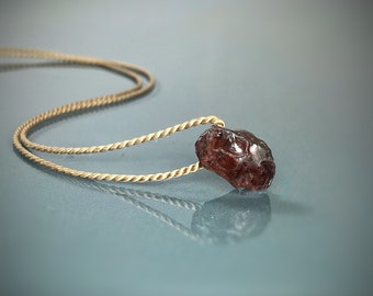 Raw Garnet Silk Necklace: January Birthstone Gift