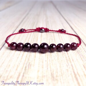 Garnet Gemstone Bracelet: Adjustable Cord, January Birthstone