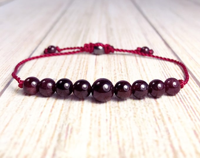 Garnet Gemstone Bracelet: Adjustable Cord, January Birthstone