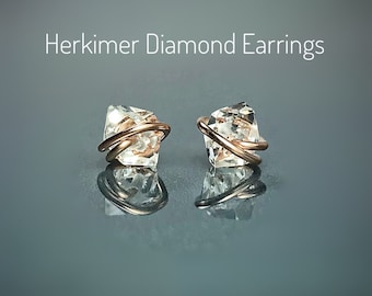 Herkimer Diamond Stud Earrings: Dainty April Birthstone, Elegant Jewelry