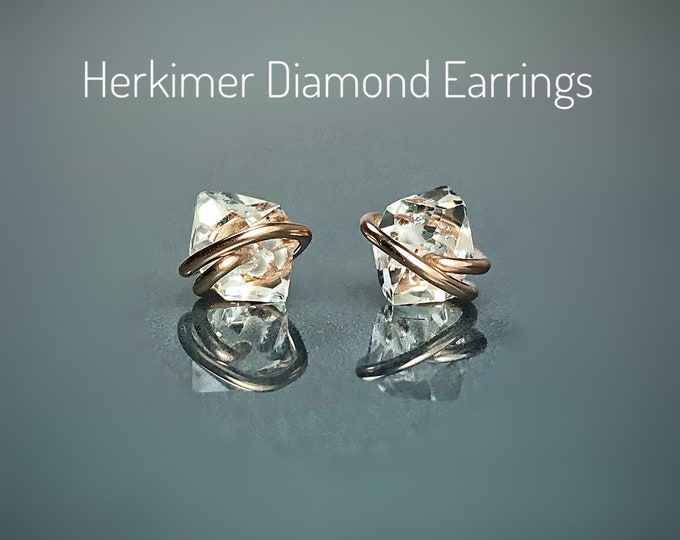 Herkimer Diamond Stud Earrings. Tiny Beautiful Dainty, Elegant and Small. April Birthstone.Incl Gift Box & Crystal Info Card. Gifts for Her.