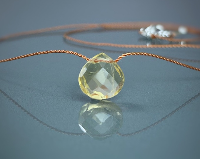 Citrine Necklace. Heart Briollette Teardrop Necklace. Silk Floating Necklace. Gift Box & Info Card. Choice of Birthstones. Heart Necklace.