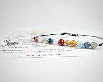 Gemstone Solar System Bracelet: Crystal Energy, Lotus Charm