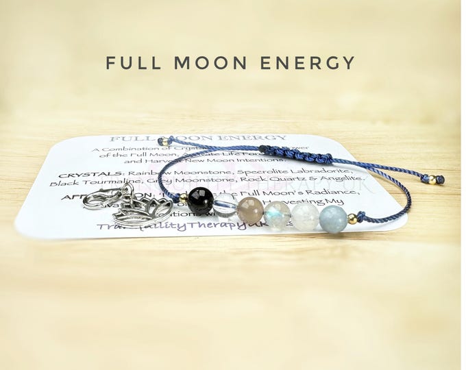 Full Moon Crystals. Full Moon Bracelet. Activate Life Force & Harvest Intentions. Spirituality. Meditation. Receiving. Celestial Jewelry.
